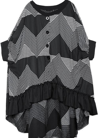 Simple Black Prints Cotton Top Big Hem Traveling Summer Dress