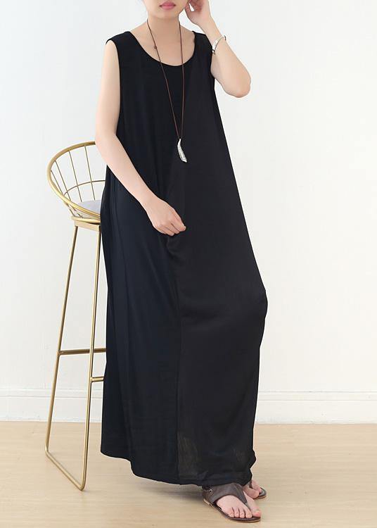 Simple Black Sleeveless Cotton Clothes for Patchwork Maxi Summer Dress