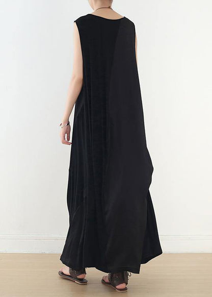 Simple Black Sleeveless Cotton Clothes for Patchwork Maxi Summer Dress