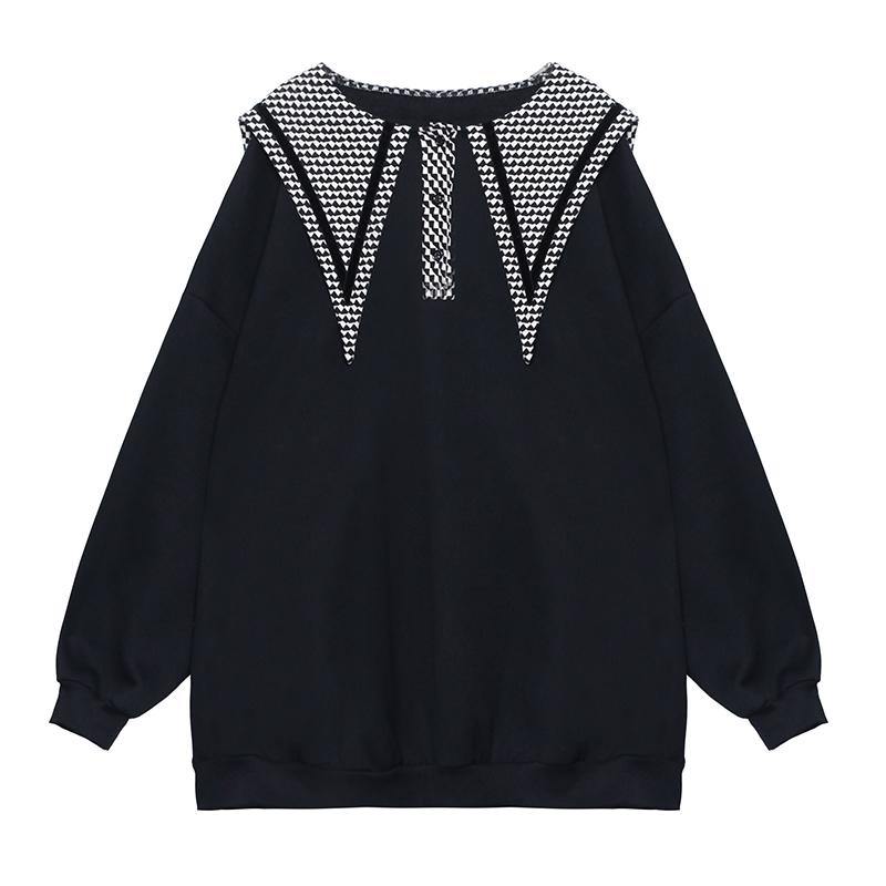 Simple Black Top Sailor Collar Button Down Art Tops