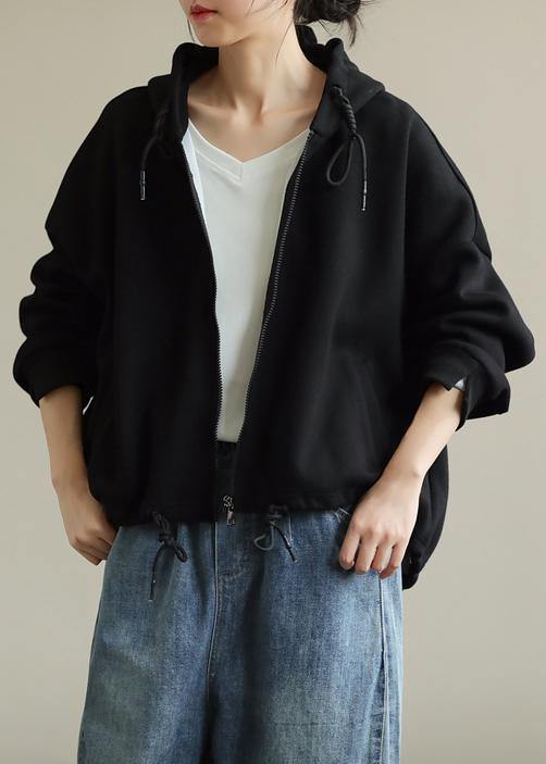 Simple Black Tunics for Hooded Zippered Cotton Tops