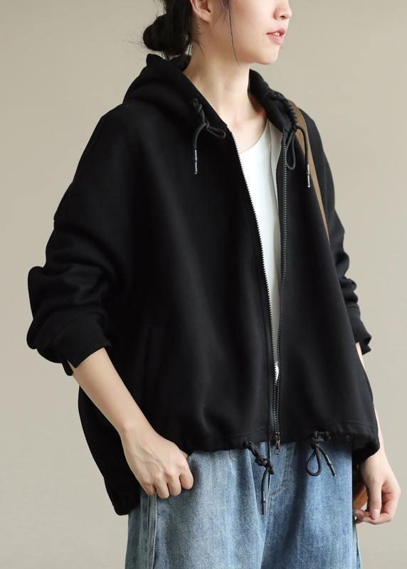 Simple Black Tunics for Hooded Zippered Cotton Tops