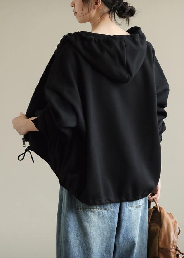 Simple Black Tunics for Hooded Zippered Cotton Tops