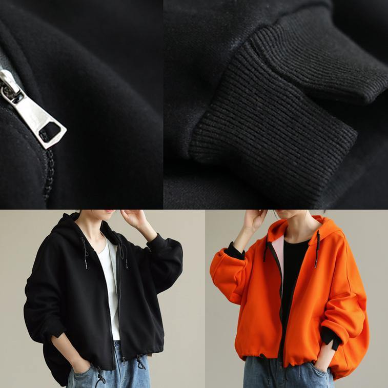 Simple Black Tunics for Hooded Zippered Cotton Tops
