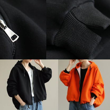 Simple Black Tunics for Hooded Zippered Cotton Tops