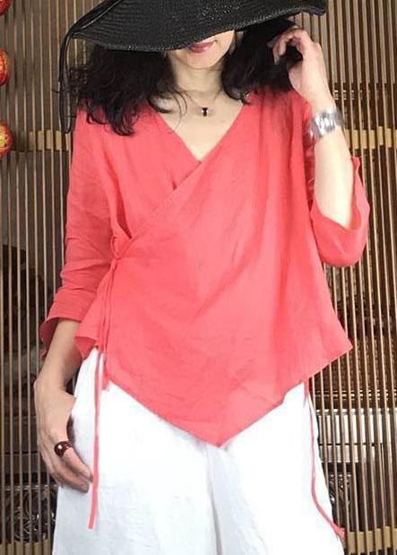 Simple Black V Neck Linen Shirts Asymmetric Hem Clothing Fall Shirts
