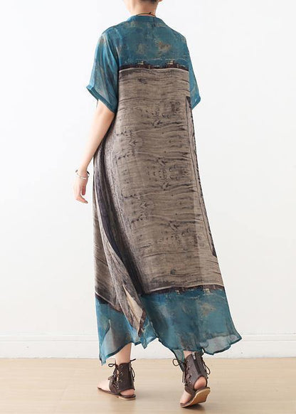 Simple Blue Chiffon Tunics Asymmetric Hem Long Summer Dresses
