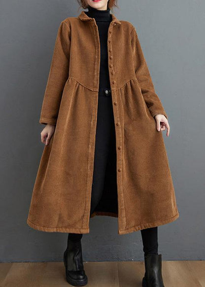Simple Brown Coats Pattern Thick Cinched Coats