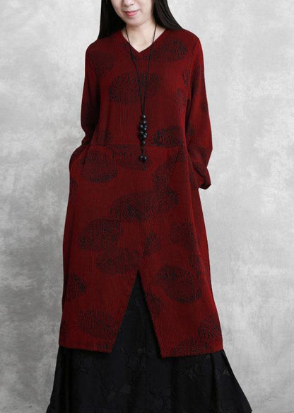 Simple Burgundy Clothes for V Neck Pockets Long Dresses