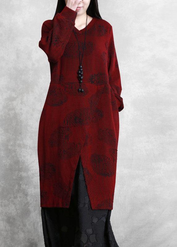 Simple Burgundy Clothes for V Neck Pockets Long Dresses