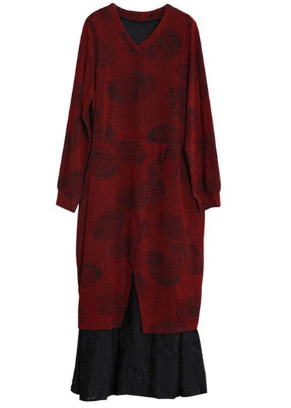 Simple Burgundy Clothes for V Neck Pockets Long Dresses