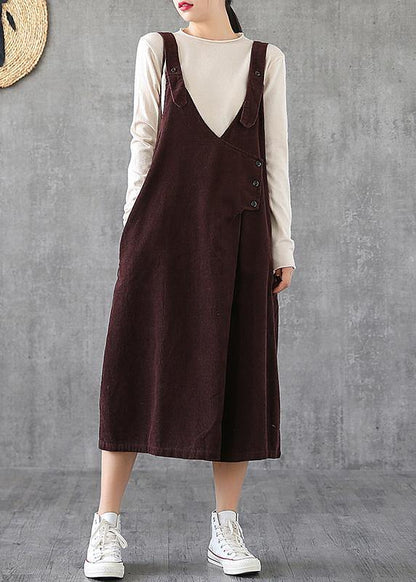 Simple Chocolate Cotton Tunics Spaghetti Strap Pockets Kaftan Dresses