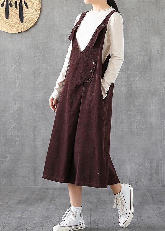 Simple Chocolate Cotton Tunics Spaghetti Strap Pockets Kaftan Dresses