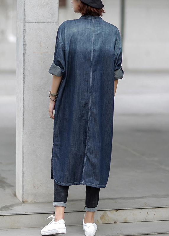 Simple Cotton Dress Fitted Blue Autumn Cotton Slit Denim Dress
