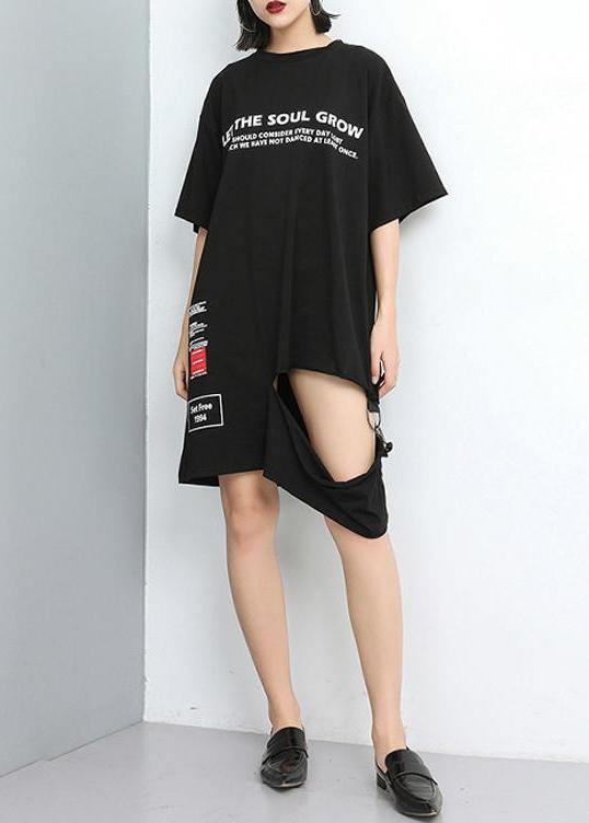 Simple Cotton Outfit Fine Summer Round Neck Printed Irregular Dress