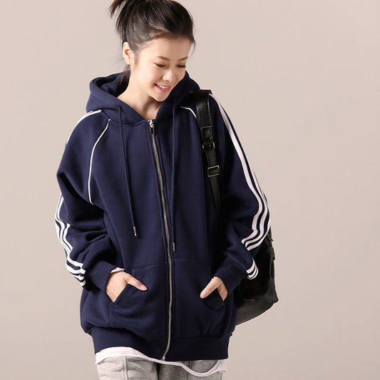 Simple Cotton Tunics for Catwalk Blue Daily Blouse Hooded