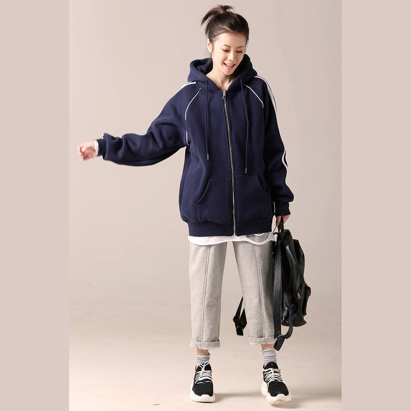 Simple Cotton Tunics for Catwalk Blue Daily Blouse Hooded