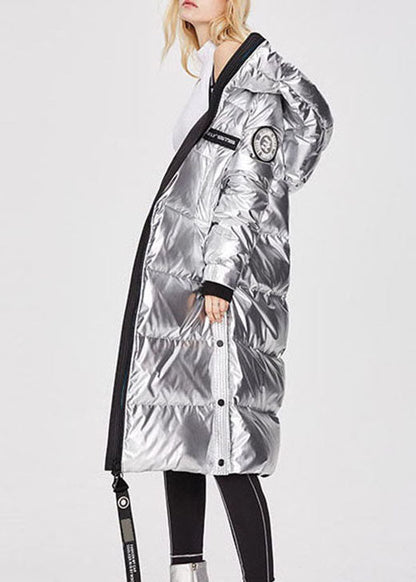 Simple Denim Blue Zippered Lengthen Warm Winter Duck Down Coat