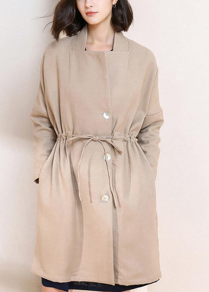 Simple Drawstring Spring Maxi Coat Nude Clothing Coats