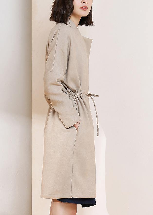 Simple Drawstring Spring Maxi Coat Nude Clothing Coats