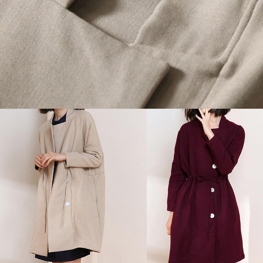 Simple Drawstring Spring Maxi Coat Nude Clothing Coats