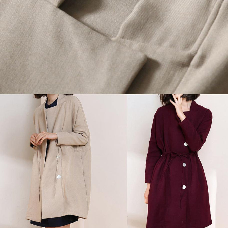 Simple Drawstring Spring Maxi Coat Nude Clothing Coats