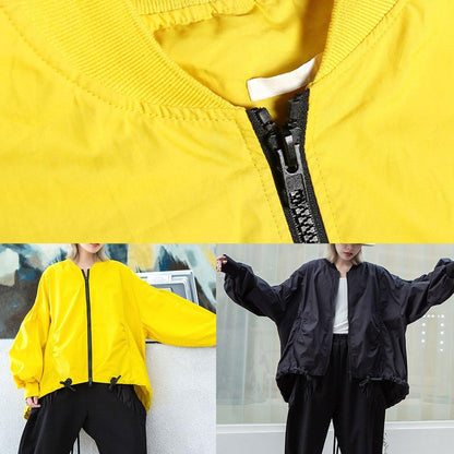 Simple Drawstring Hem Fine Long Coats Black Oversized Outwear Fall