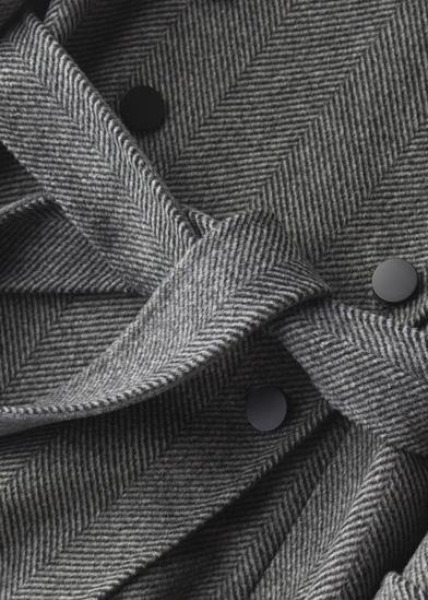 Simple Gray Striped Long Woolen Coatstutorials Lapel Tie Waist Outwears