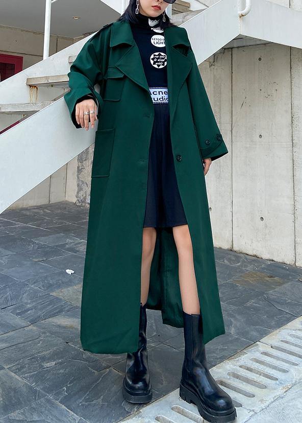 Simple Green Fine Tunics for Wardrobes Notched Tie Waist Fall Coats