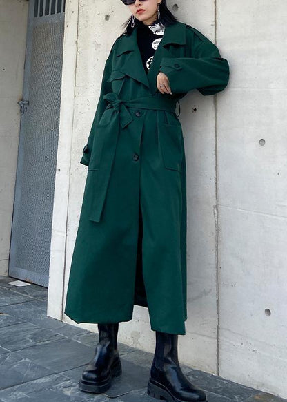 Simple Green Fine Tunics for Wardrobes Notched Tie Waist Fall Coats