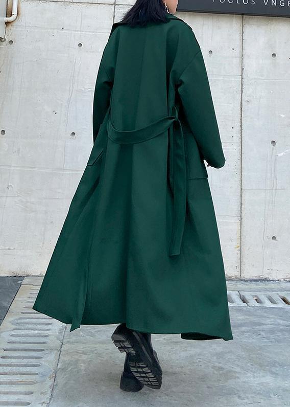Simple Green Fine Tunics for Wardrobes Notched Tie Waist Fall Coats
