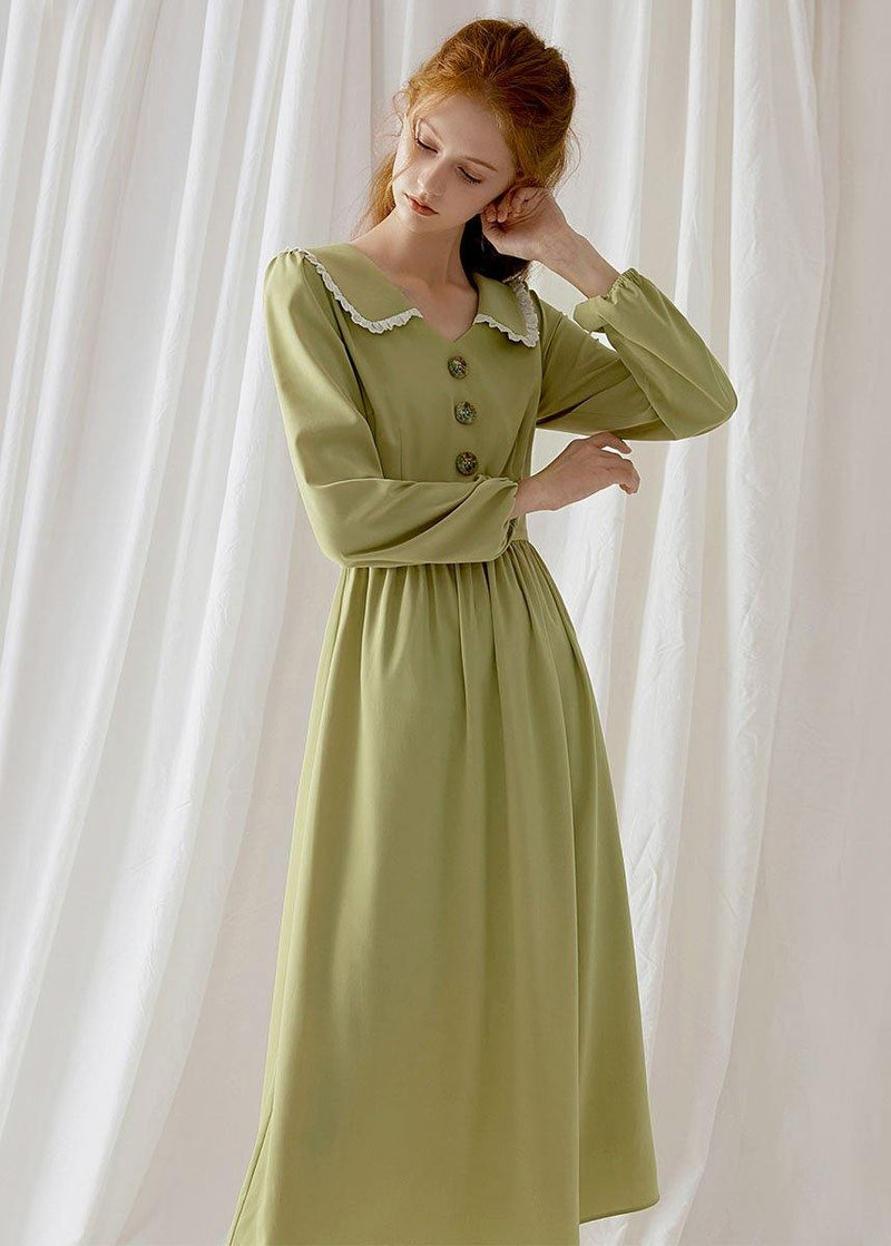 Simple Green Blended Wardrobes Peter Pan Collar Dresses Fall Dress
