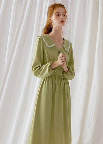 Simple Green Blended Wardrobes Peter Pan Collar Dresses Fall Dress