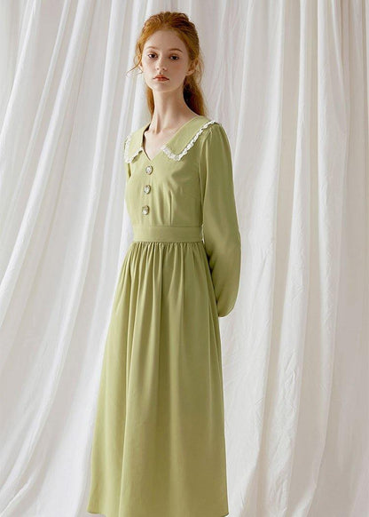 Simple Green Blended Wardrobes Peter Pan Collar Dresses Fall Dress