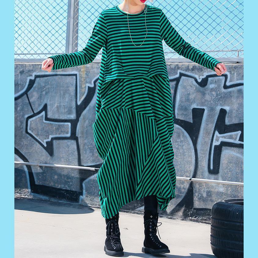 Simple Green Striped Cotton Tunics Korea Photography Asymmetric Maxi Dresses