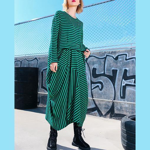 Simple Green Striped Cotton Tunics Korea Photography Asymmetric Maxi Dresses