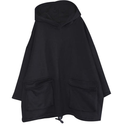 Simple hooded drawstring spring shirts women black tops