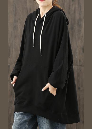 Simple hooded drawstring tunics for women Christmas Gifts black shirts