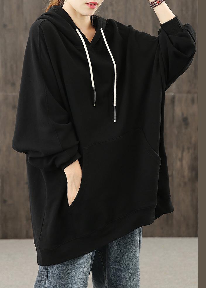 Simple hooded drawstring tunics for women Christmas Gifts black shirts