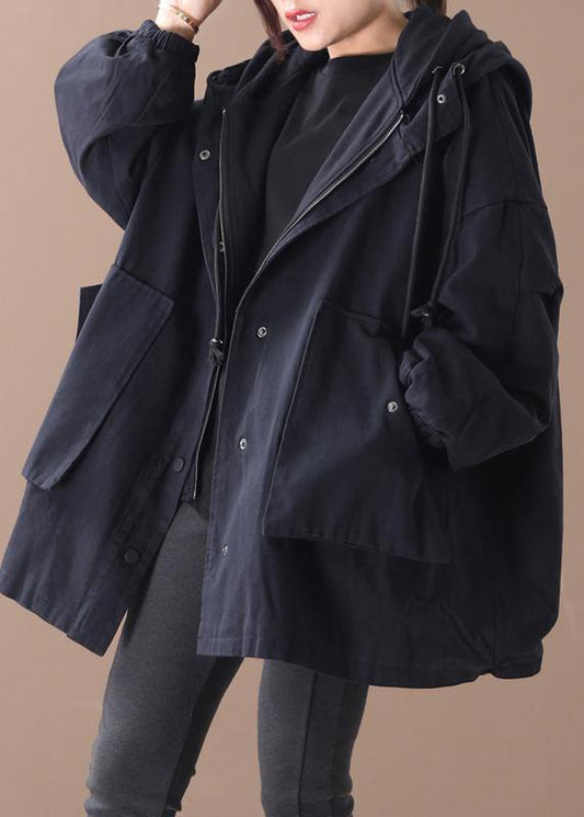 Simple Hooded False Two Pieces Fine Coats Black Art Coat