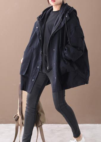Simple Hooded False Two Pieces Fine Coats Black Art Coat