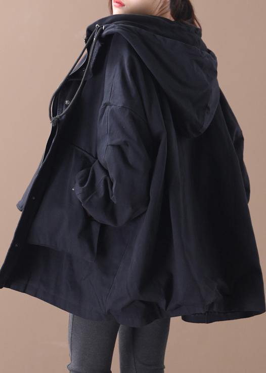 Simple Hooded False Two Pieces Fine Coats Black Art Coat