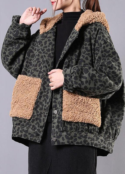 Simple Hooded Patchwork Fine Clothes for Army Green Daily Outwears