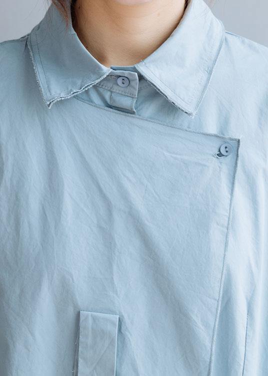 Simple Lapel Asymmetric Cotton Wardrobes Shirts Blue Cotton Robes Dresses Fall