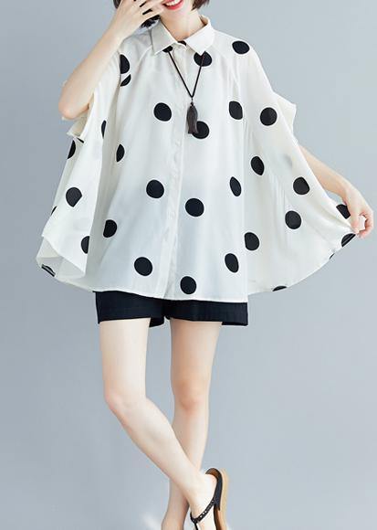 Simple Lapel Chiffon Kaftans Pakistani White Dotted Shirt Summer