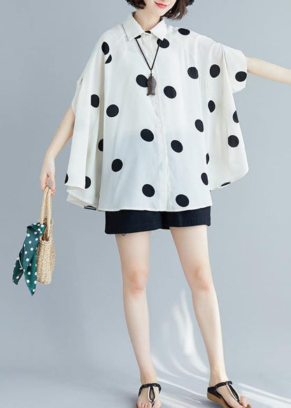 Simple Lapel Chiffon Kaftans Pakistani White Dotted Shirt Summer