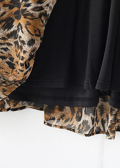 Simple Lapel Patchwork Chiffon Dress Work Outfits Leopard a Line Dress