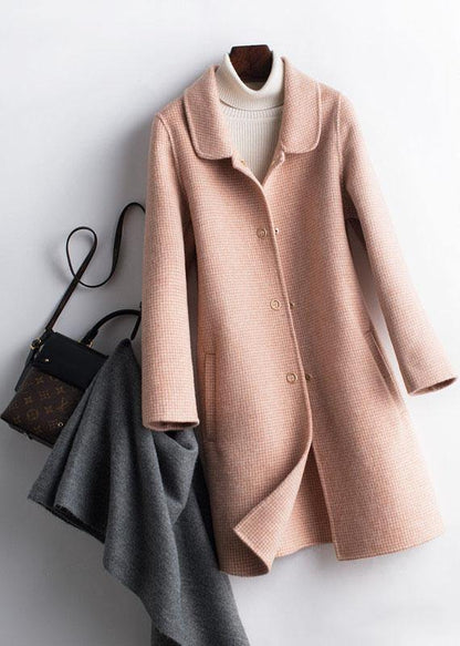 Simple Lapel Pockets Trench Coat Rose Plaid Box Jackets