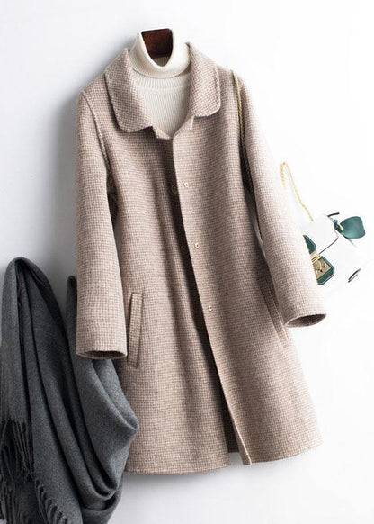 Simple Lapel Pockets Trench Coat Rose Plaid Box Jackets