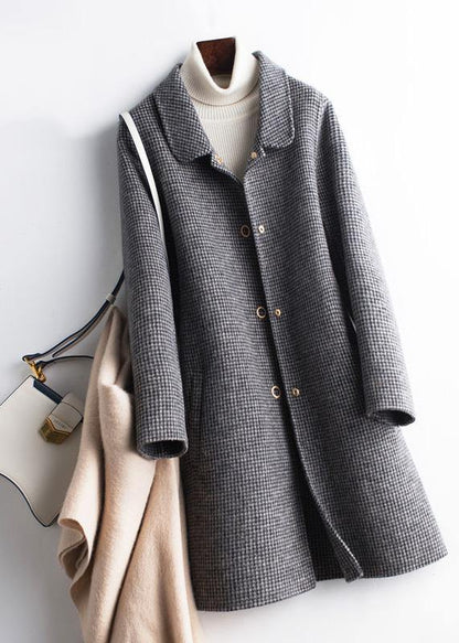 Simple Lapel Pockets Trench Coat Rose Plaid Box Jackets